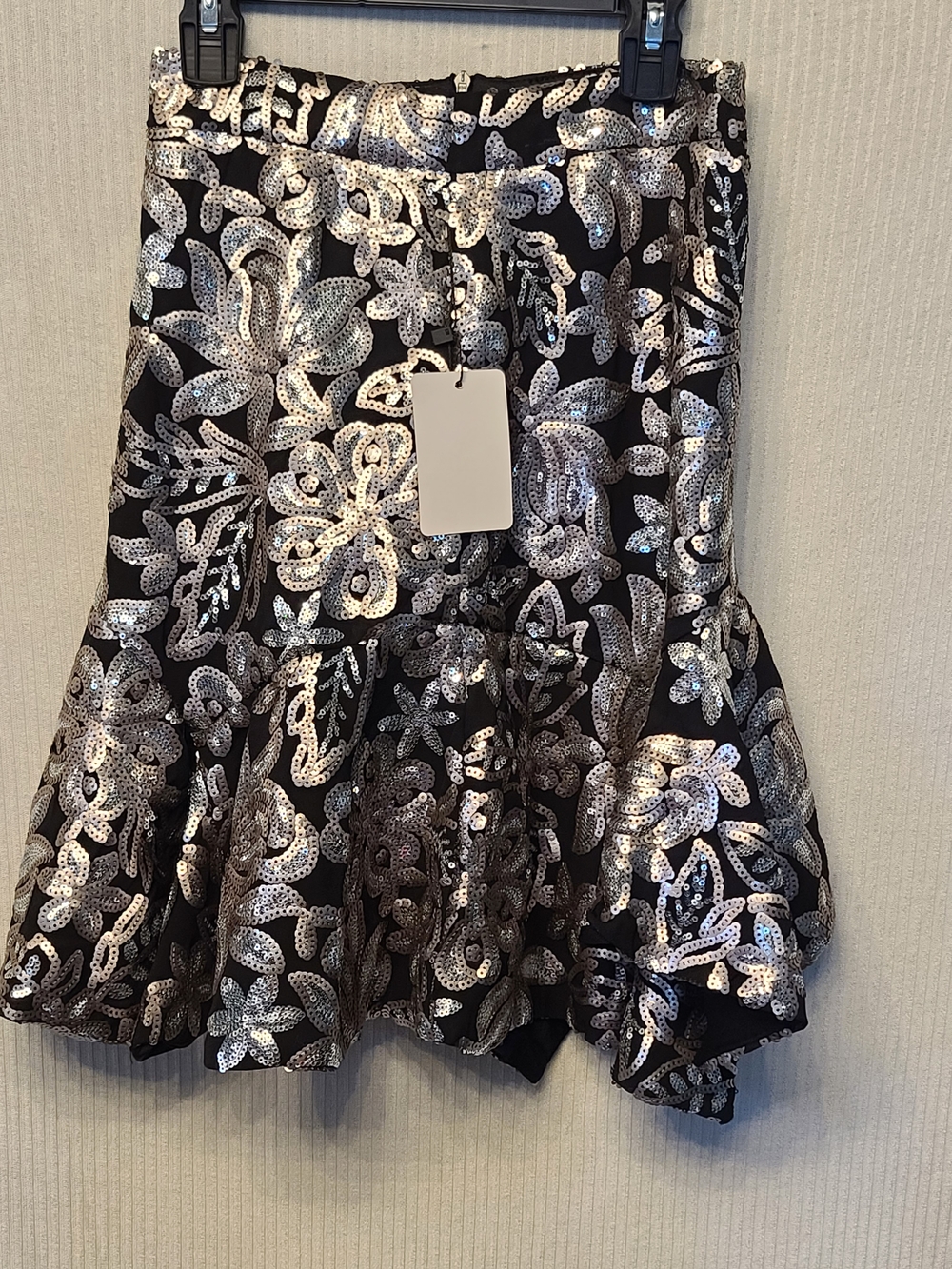 Mia Joy by Joyfolie Sequined Floral Flare Skirt in Black and Silver